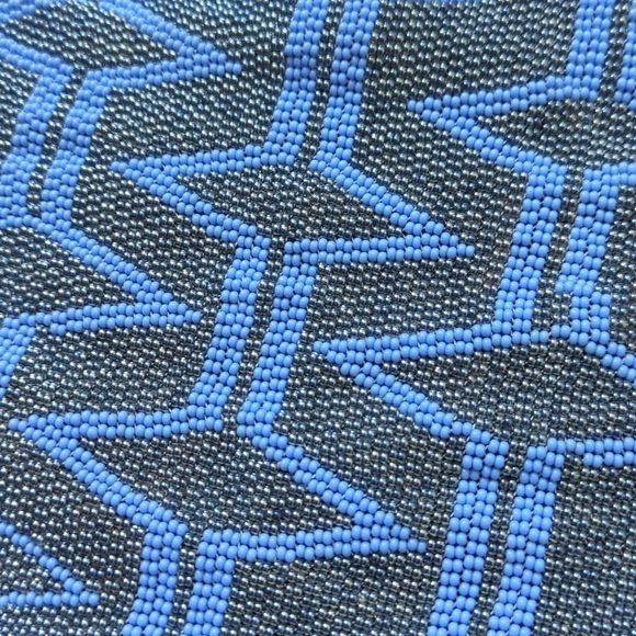 Dainty Aztec Beaded Flap Closure Metal Chain Mini Crossbody Bag Gray Periwinkle - Picture 11 of 11